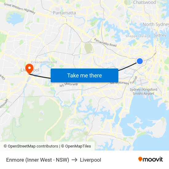 Enmore (Inner West - NSW) to Liverpool map