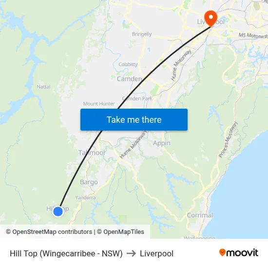 Hill Top (Wingecarribee - NSW) to Liverpool map