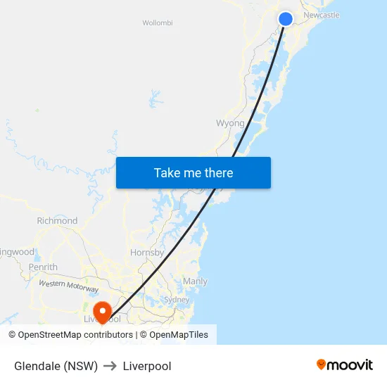 Glendale (NSW) to Liverpool map