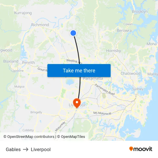 Gables to Liverpool map