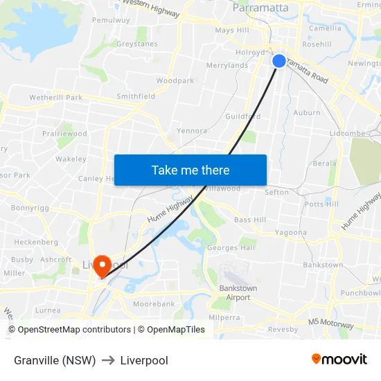 Granville (NSW) to Liverpool map