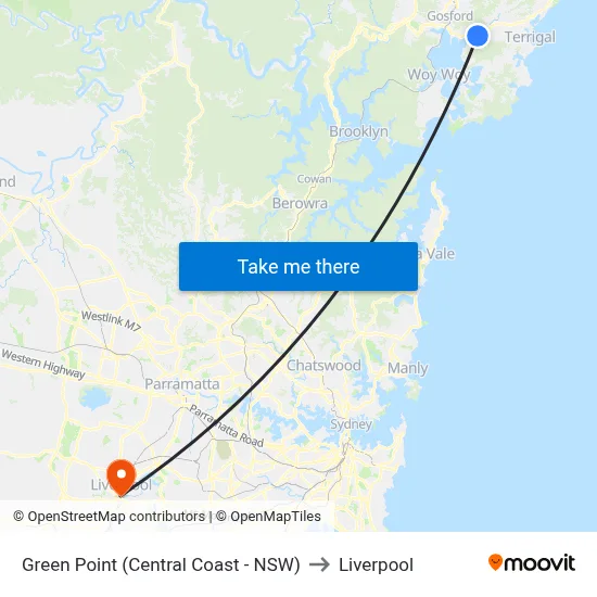 Green Point (Central Coast - NSW) to Liverpool map