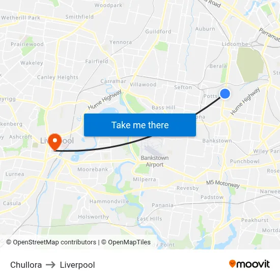 Chullora to Liverpool map