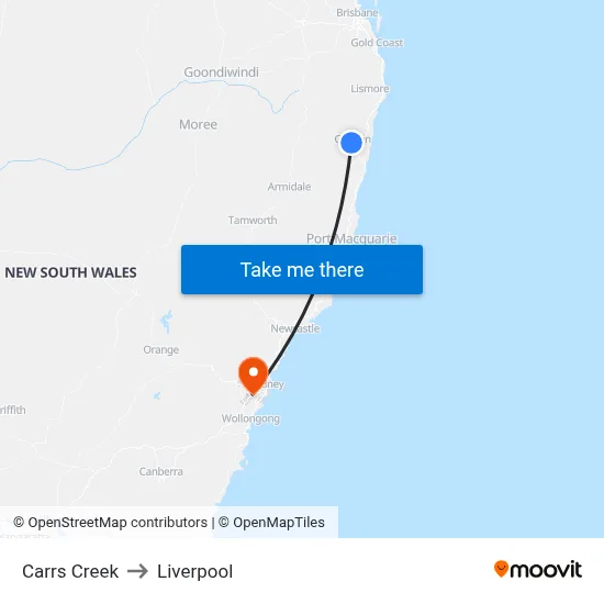 Carrs Creek to Liverpool map