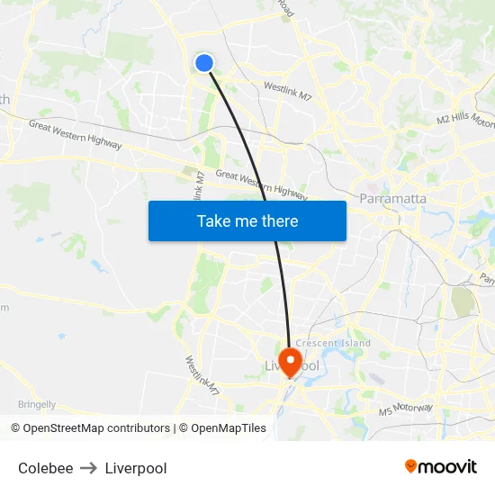 Colebee to Liverpool map