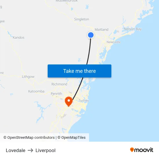 Lovedale to Liverpool map