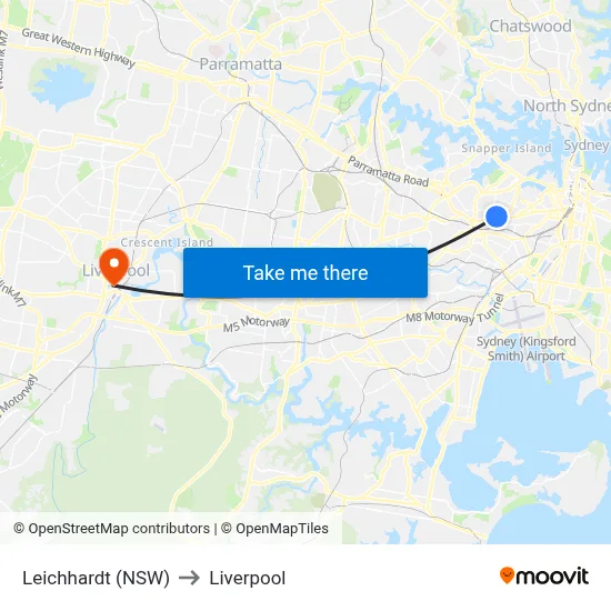 Leichhardt (NSW) to Liverpool map