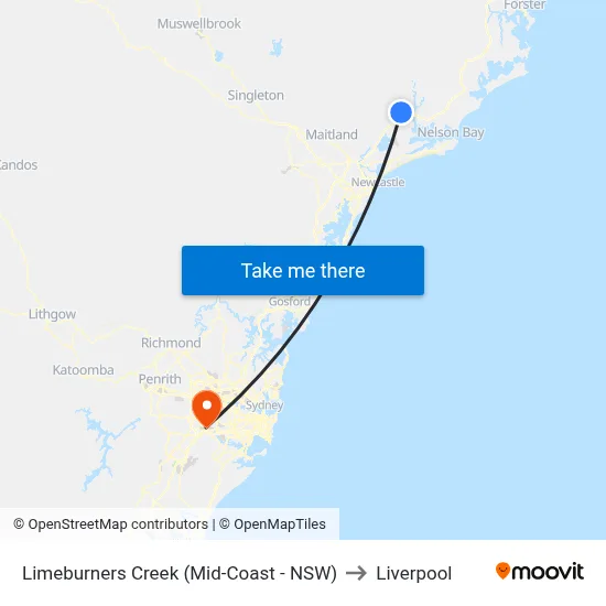 Limeburners Creek (Mid-Coast - NSW) to Liverpool map