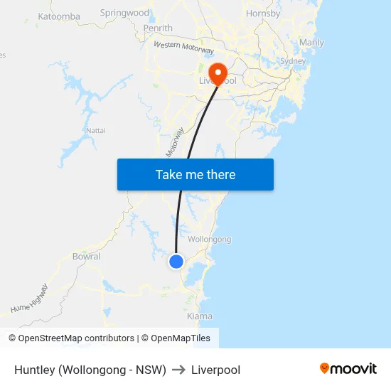 Huntley (Wollongong - NSW) to Liverpool map
