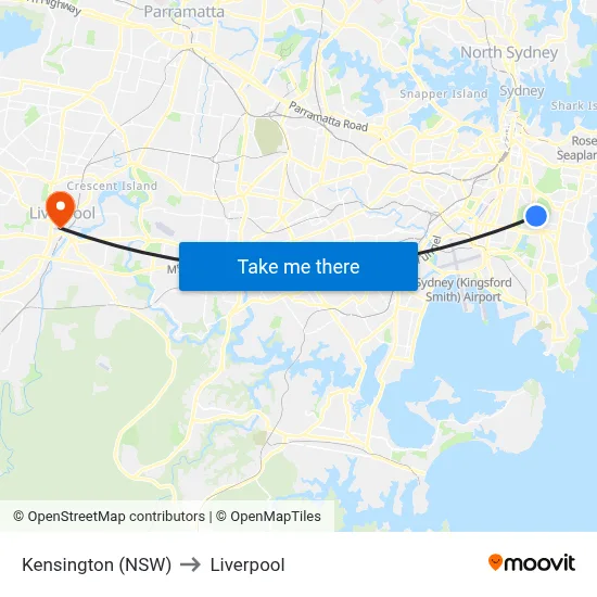 Kensington (NSW) to Liverpool map