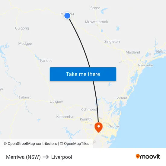 Merriwa (NSW) to Liverpool map