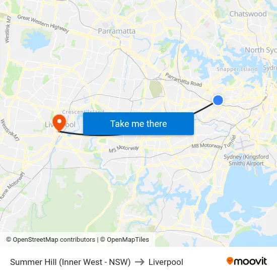 Summer Hill (Inner West - NSW) to Liverpool map