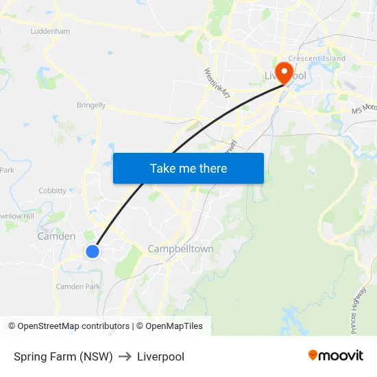Spring Farm (NSW) to Liverpool map