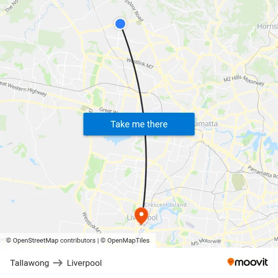 Tallawong to Liverpool map