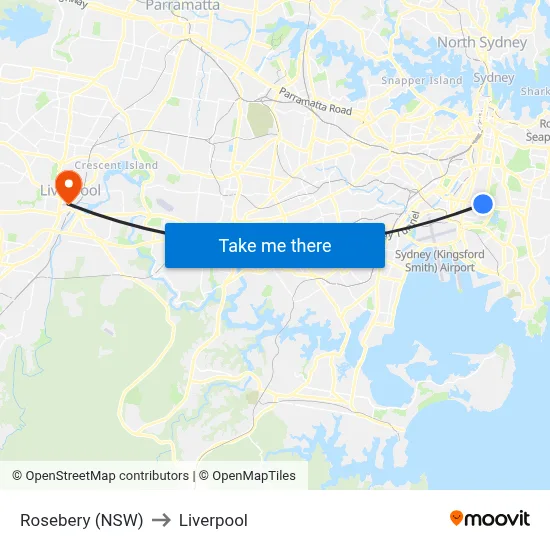 Rosebery (NSW) to Liverpool map