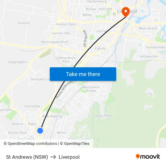St Andrews (NSW) to Liverpool map
