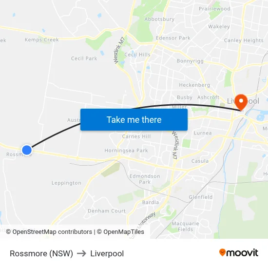 Rossmore (NSW) to Liverpool map