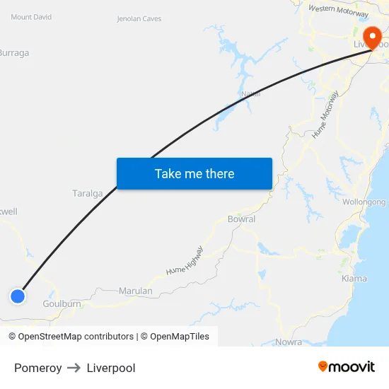 Pomeroy to Liverpool map