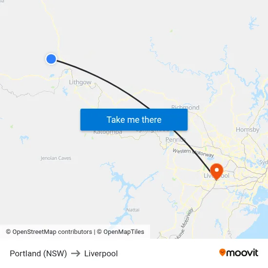 Portland (NSW) to Liverpool map