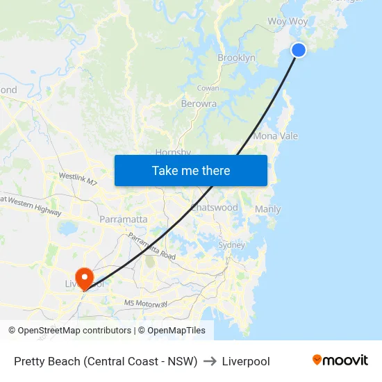 Pretty Beach (Central Coast - NSW) to Liverpool map