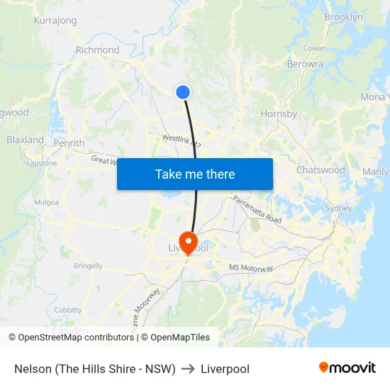 Nelson (The Hills Shire - NSW) to Liverpool map