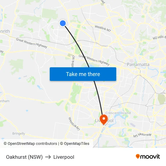 Oakhurst (NSW) to Liverpool map