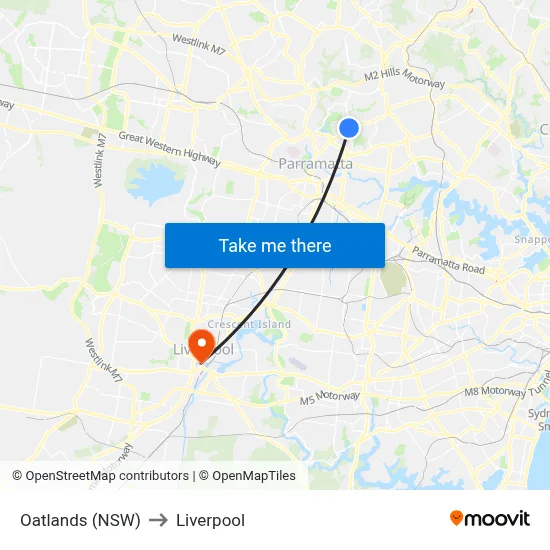 Oatlands (NSW) to Liverpool map