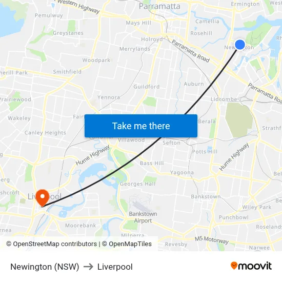 Newington (NSW) to Liverpool map