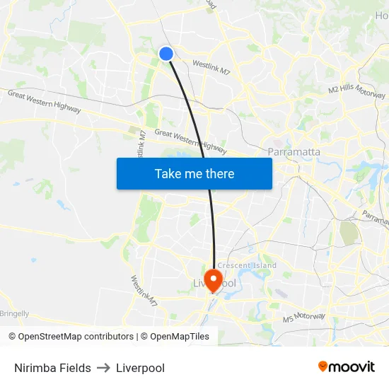 Nirimba Fields to Liverpool map