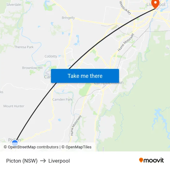 Picton (NSW) to Liverpool map