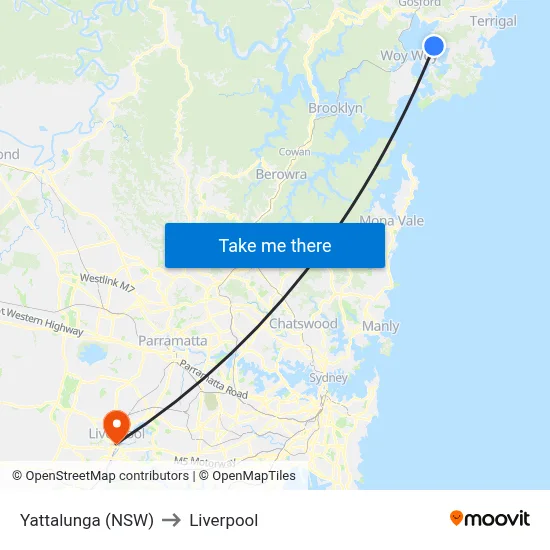 Yattalunga (NSW) to Liverpool map