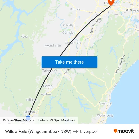 Willow Vale (Wingecarribee - NSW) to Liverpool map