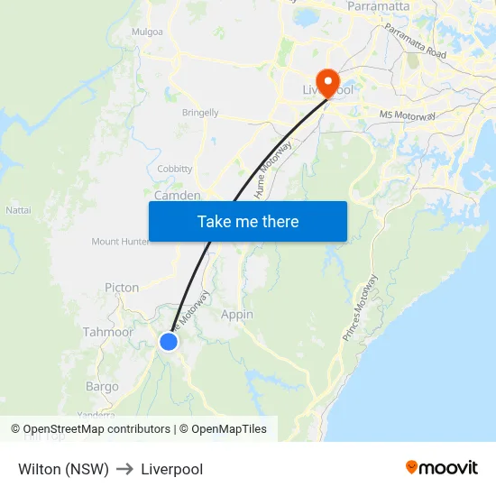 Wilton (NSW) to Liverpool map