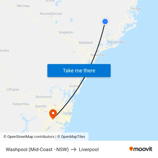 Washpool (Mid-Coast - NSW) to Liverpool map