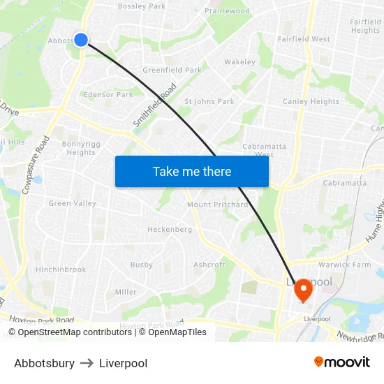 Abbotsbury to Liverpool map