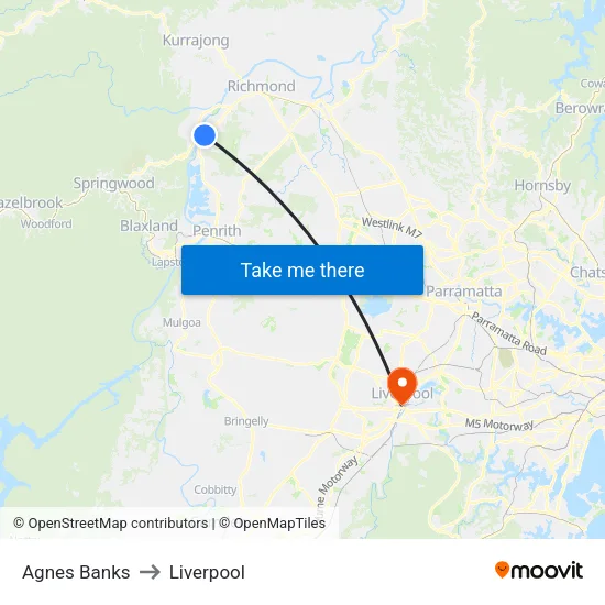 Agnes Banks to Liverpool map