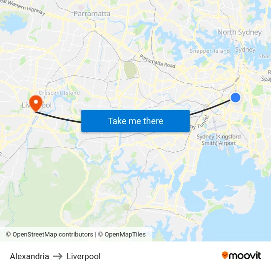 Alexandria to Liverpool map