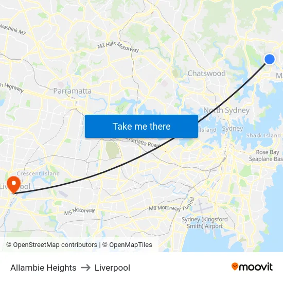 Allambie Heights to Liverpool map