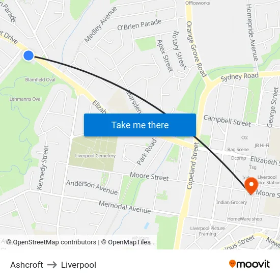 Ashcroft to Liverpool map