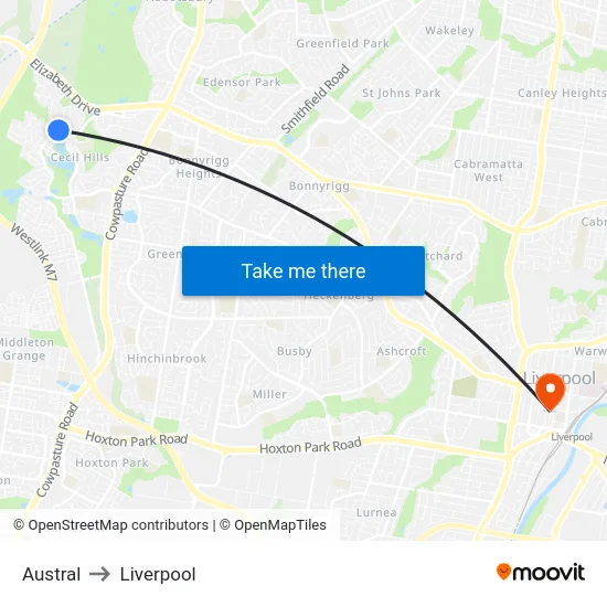 Austral to Liverpool map