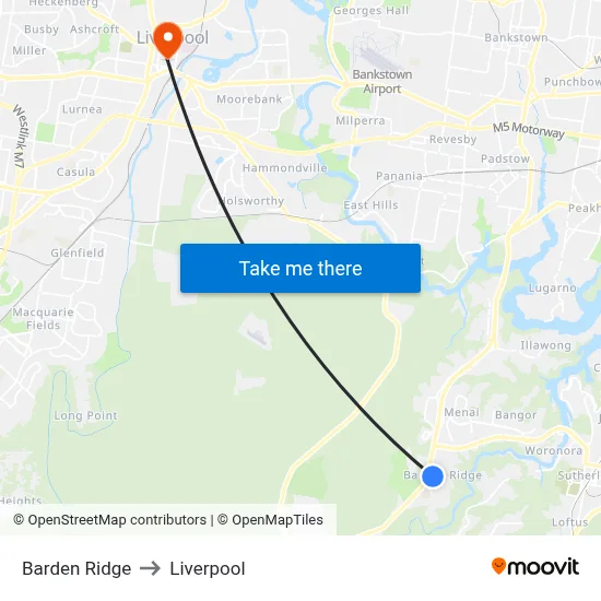 Barden Ridge to Liverpool map