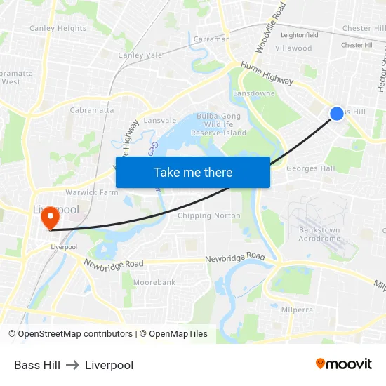 Bass Hill to Liverpool map