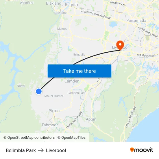 Belimbla Park to Liverpool map