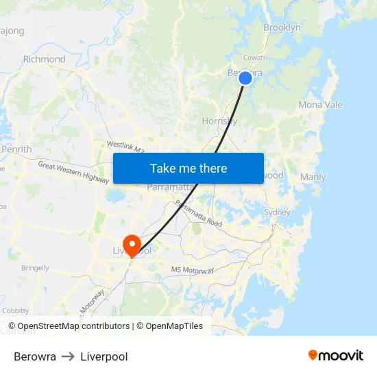 Berowra to Liverpool map
