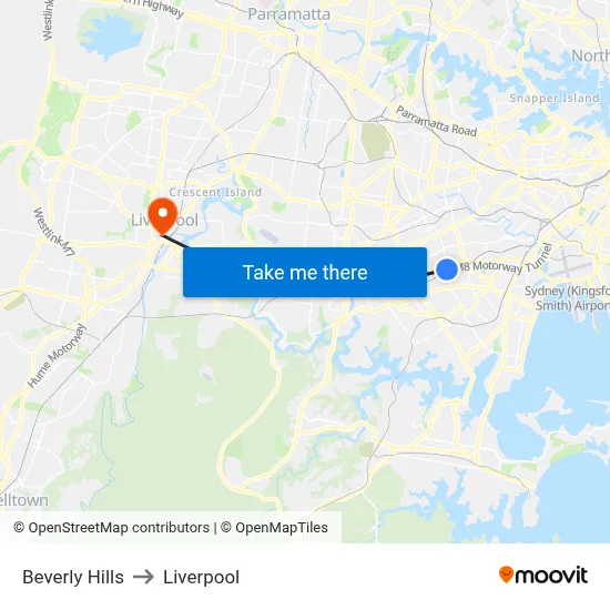Beverly Hills to Liverpool map