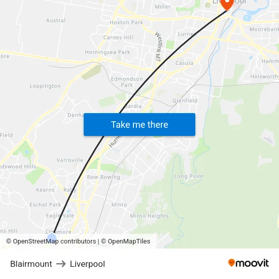 Blairmount to Liverpool map