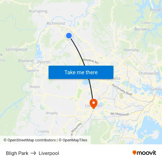 Bligh Park to Liverpool map