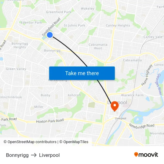 Bonnyrigg to Liverpool map