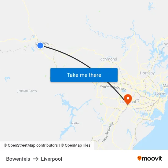 Bowenfels to Liverpool map