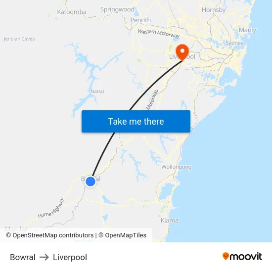 Bowral to Liverpool map